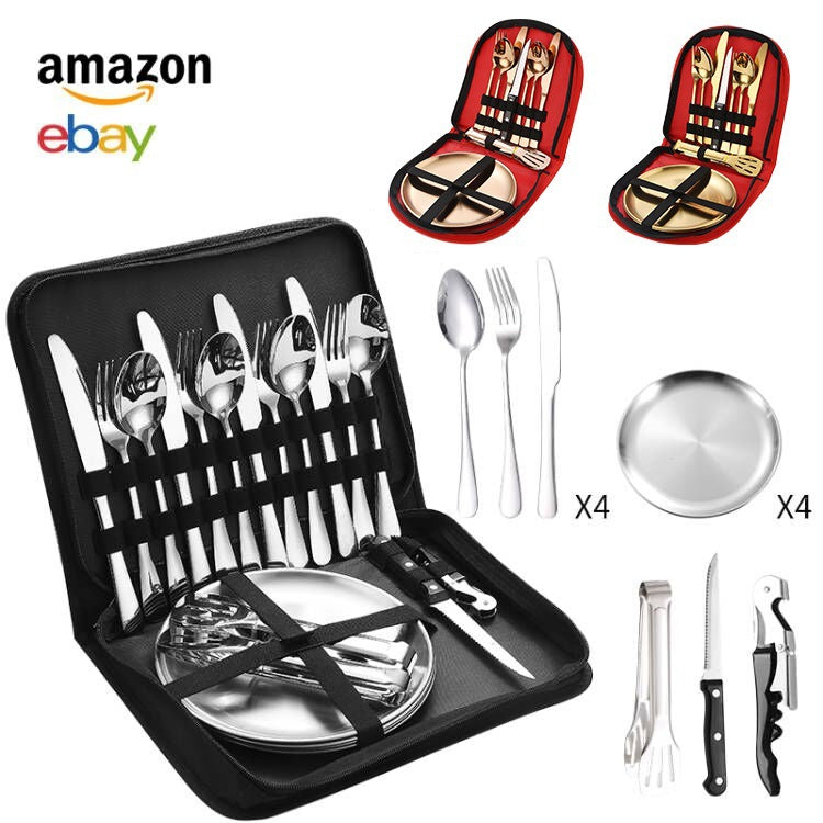 Stainless Steel Outdoor Tableware Set Camping Picnic Portable