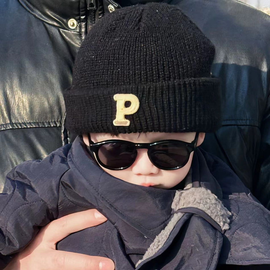 Korean P Letter Baby Wool Winter Hat with Ear Cover