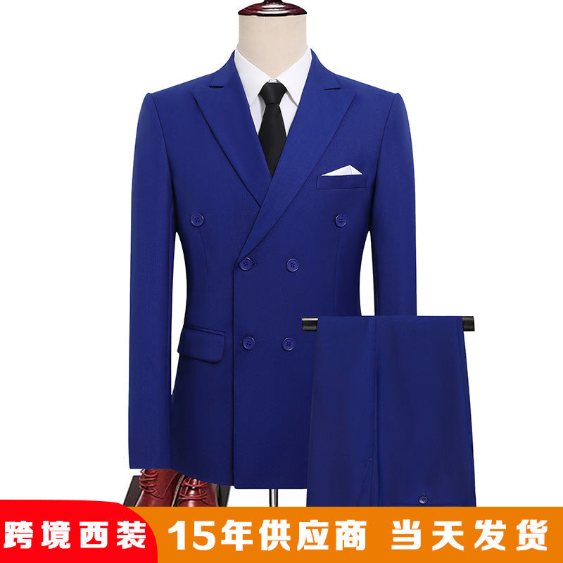 STOCK-Men’s Double-Breasted Slim Groom Wedding Business Suit