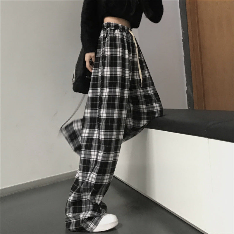 Plaid Wide-Leg Pants for Women – High-Waist Loose Fit