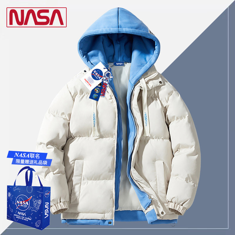 NASA Men’s Thickened Cotton-Padded Winter Coat Fake Two-Piece