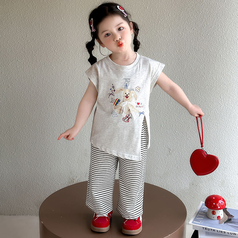 Girls Striped T-Shirt & Pants Two-Piece Set – Casual Kids Outfit Nepal | Tudoholic