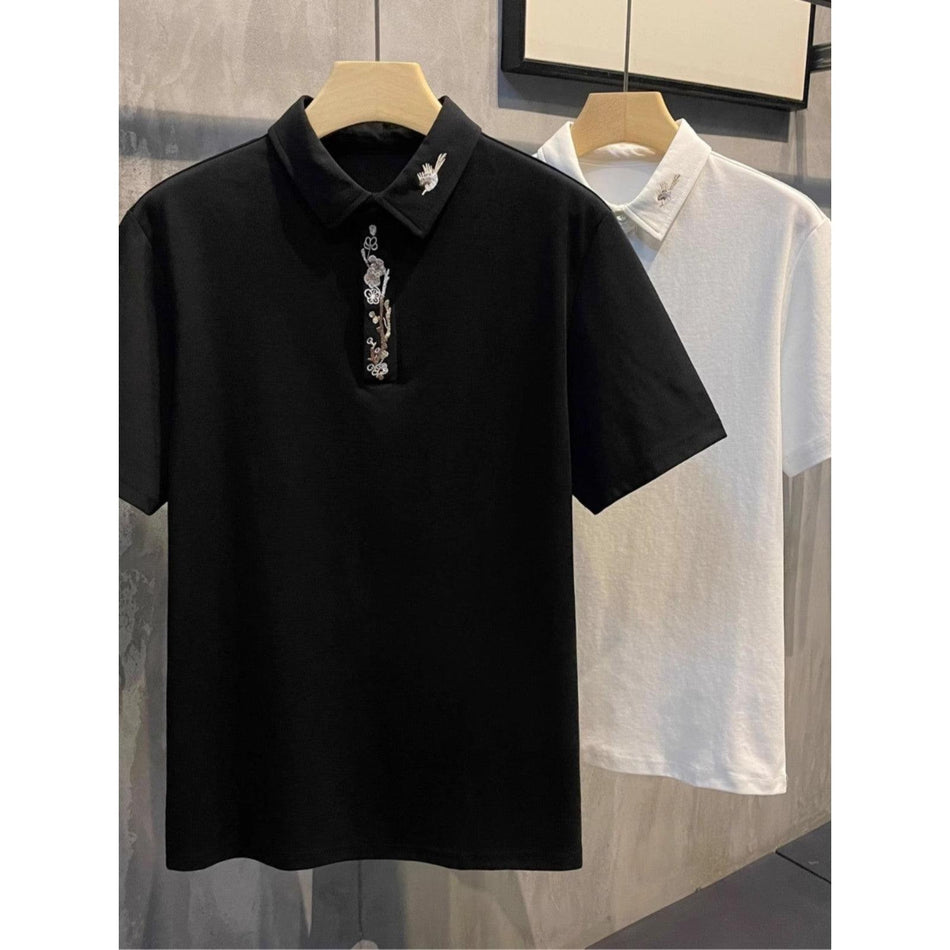 Chinese Style Plum Blossom Embroidepel Shired Lart Men Casual