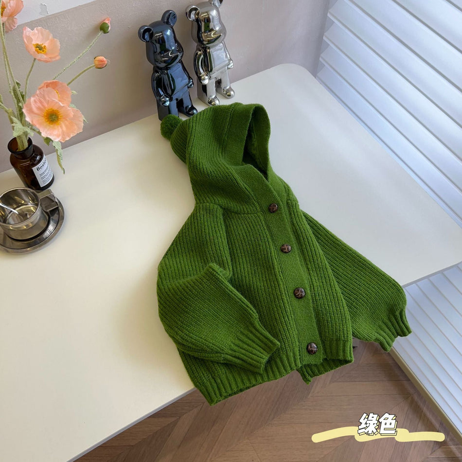 INSTOCK- Kids’ Hooded Knit Cardigan – Autumn Baby Sweater Jacket
