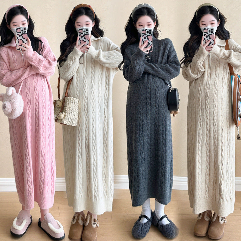 Twist Sweater Dress with Zipper Lapel