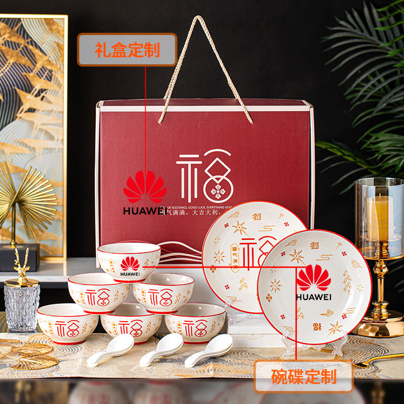Ceramic Tableware Gift Box Set Bowls Plates & Spoons