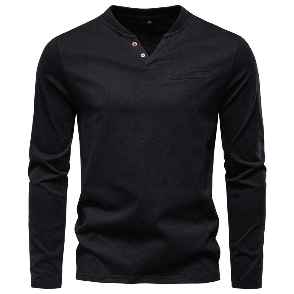Men’s V-Neck Long Sleeve T-Shirt – Slim Cotton Top