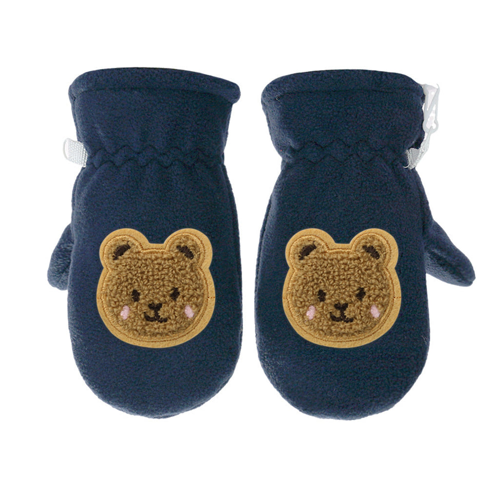 Kids Fleece-Lined Winter Gloves Cartoon Embroidery Thick Gloves