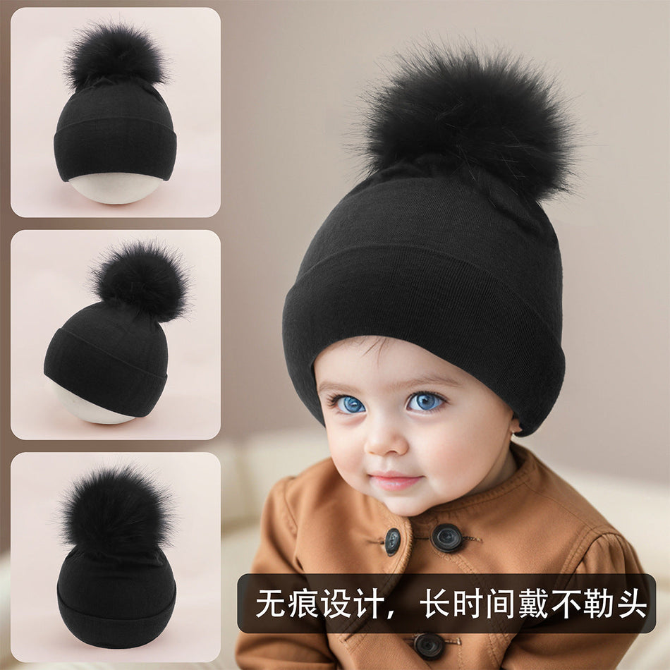 Newborn Fur Pom Baby Hat – Warm Ear Protection Cap