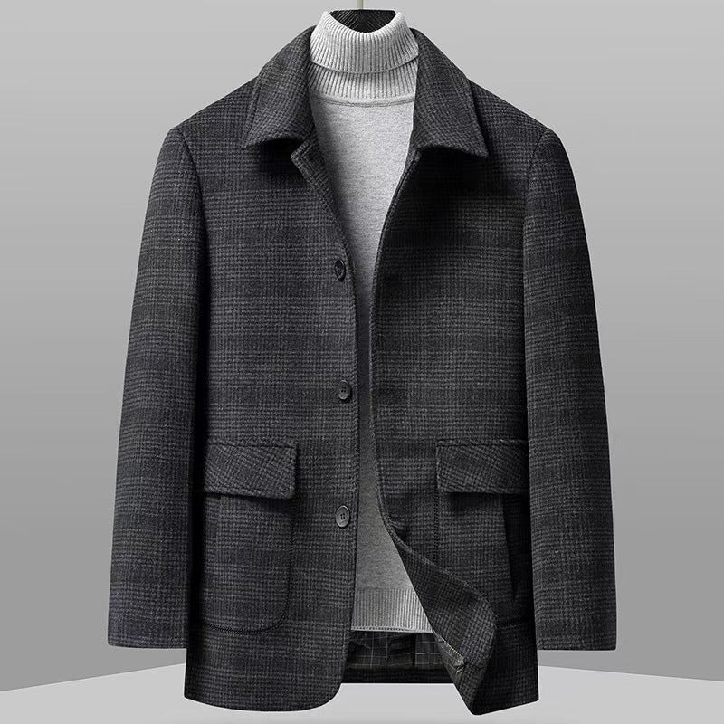 Men’s Autumn Winter Plaid Wool Coat Luxury Casual Jacket