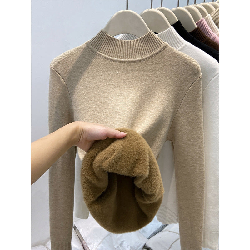 Korean-Style Velvet High-Neck Sweater – Women’s Winter