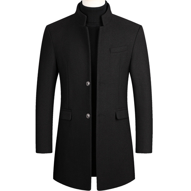 Men’s Wool Cotton-Trench Coat Mid-Length Thickened