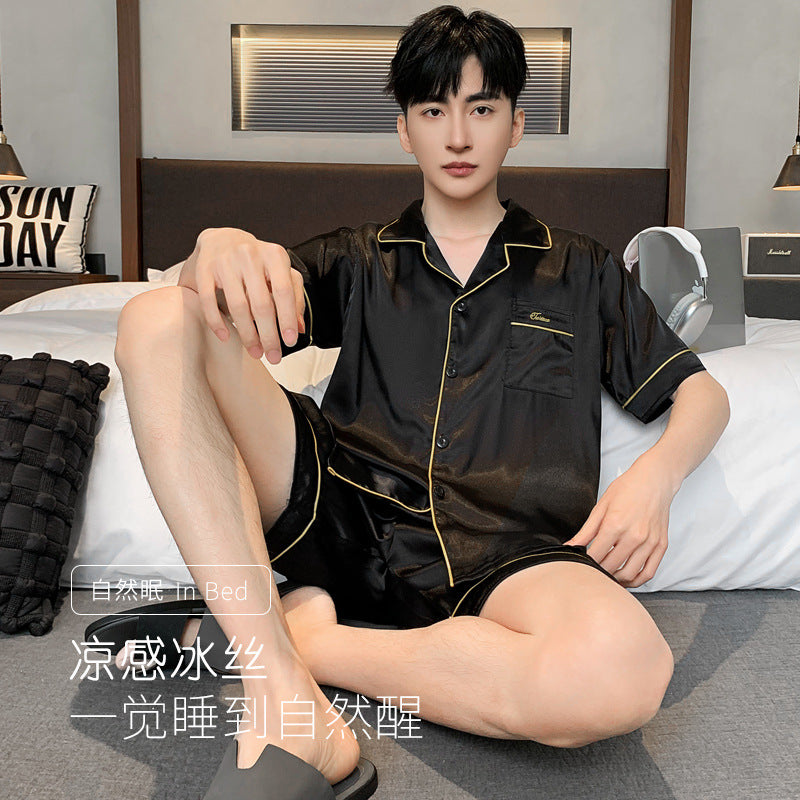 Ice Silk Men’s Pajamas – Luxury Summer Short Sleeve Set