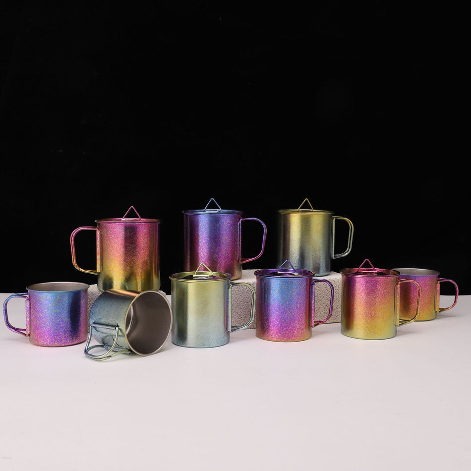Gradient Pure Titanium Mug with Handle & Lid Outdoor Cup