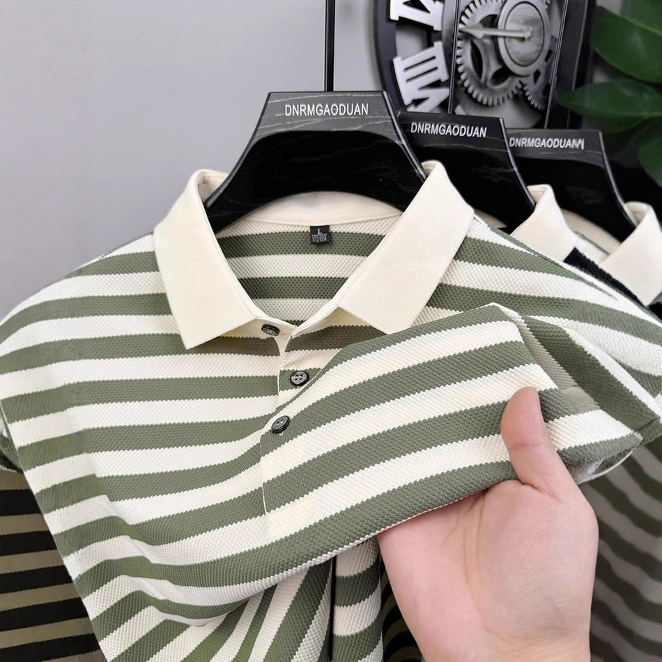 Summer New Men's Striped Short-Sleeved Loose High-End Top
