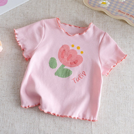 Girls Wooden Ear Floral T-Shirt – Cute Summer Cotton Top – T-Shirts – Image 6