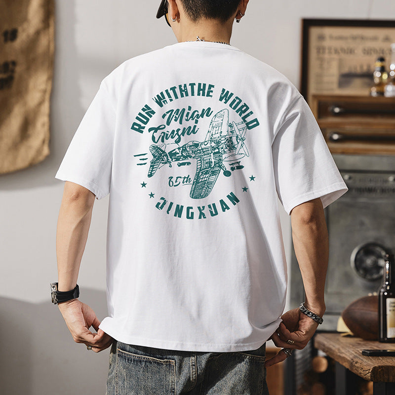 Airplane Print T-Shirt – American Style Summer Cotton Tee