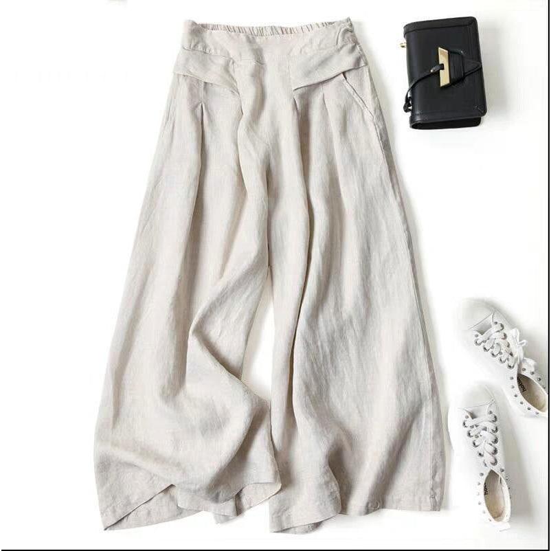 Artistic Cotton Linen Wide-Leg Culottes