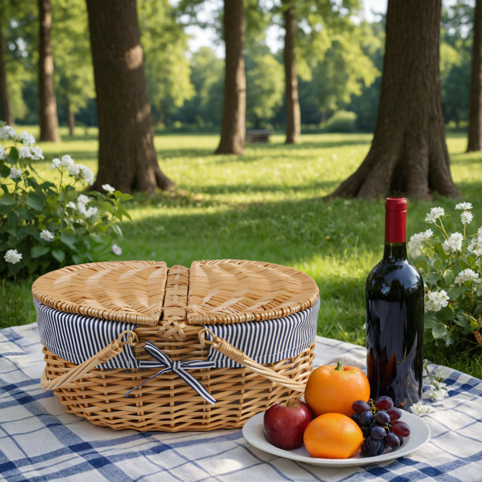 Hand-Woven Wicker Picnic & Storage Basket