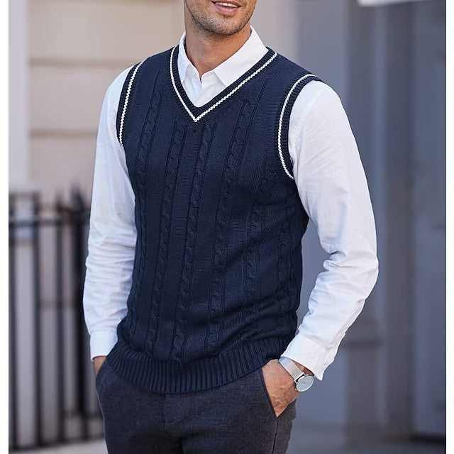 Men’s Sleeveless Knitted V-Neck Vest Large Size 2026
