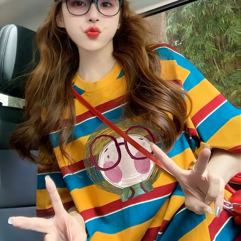 STOCK-Retro Striped Loose Summer T-Shirt