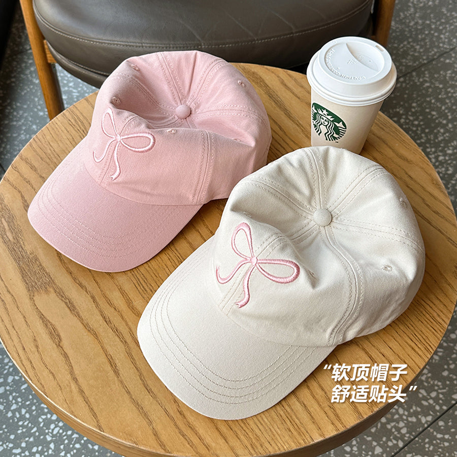 Sweet Pink Embroidered Bow Baseball Cap