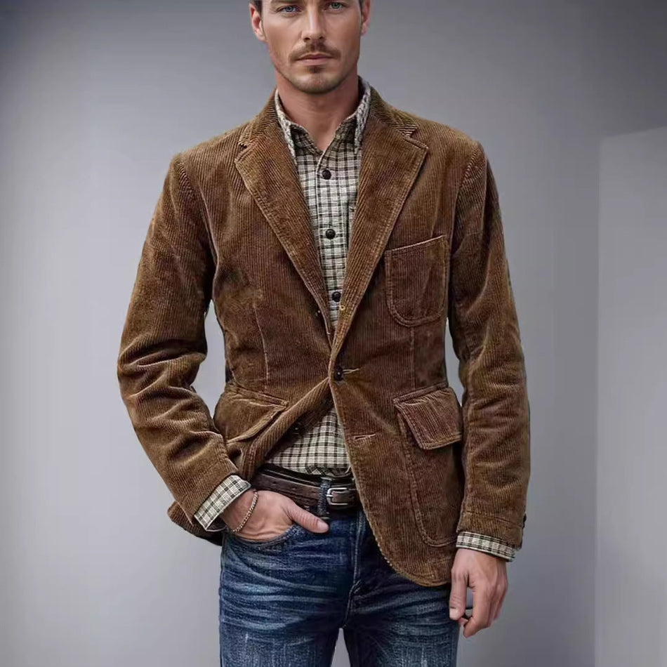 STOCK-Corduroy Men’s Suit Jacket – European & American Style