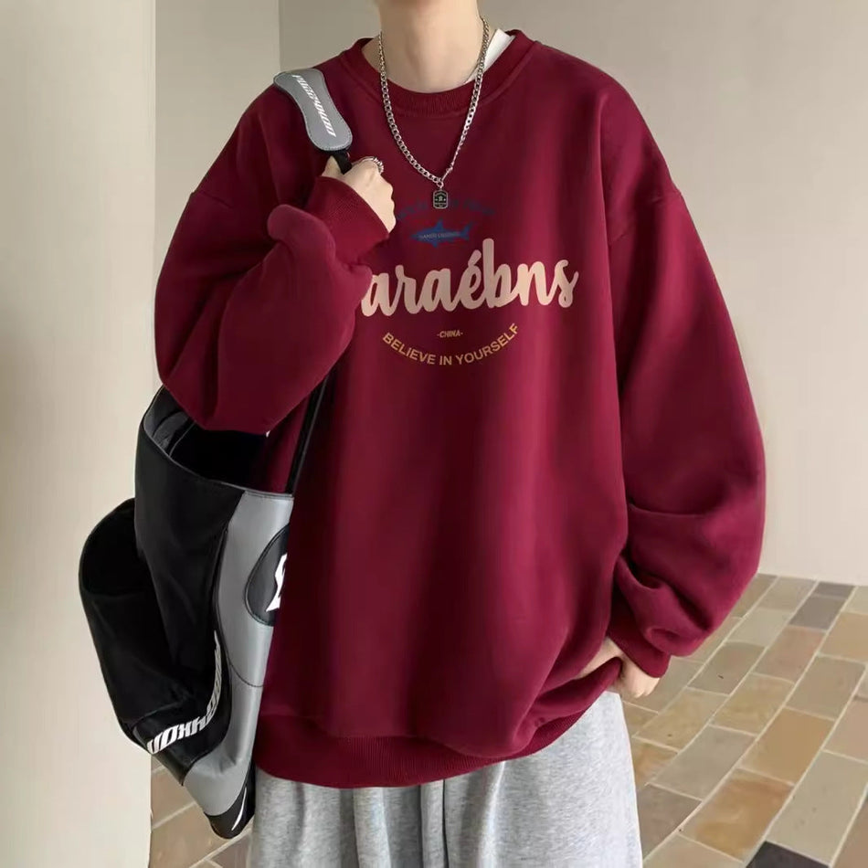Oversized Wine Red Sweatshirt – Men’s American Style Jacket