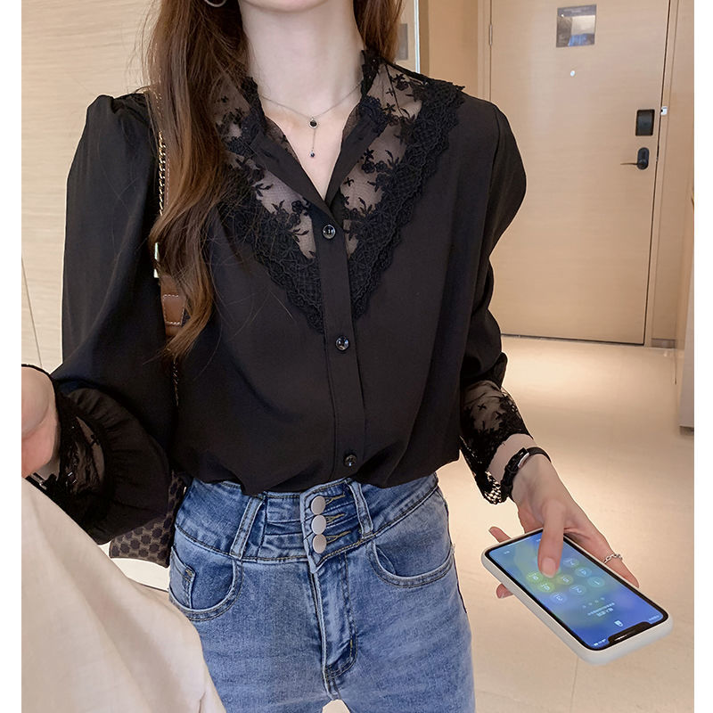 Women's Lace Bottom Chiffon Shirt