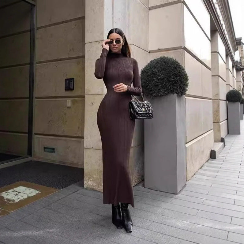 Women’s European-Style High-Neck Knitted Dress