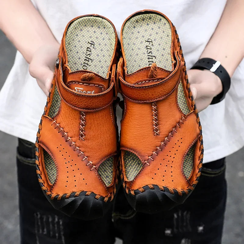 Korean Style Casual Leather Sandals – Dual-Use Beach Shoes