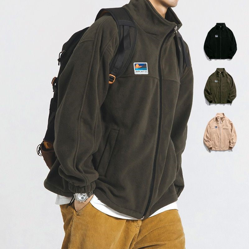 Japanese-Style Lamb Wool Jacket – Fleece Casual Stand Collar