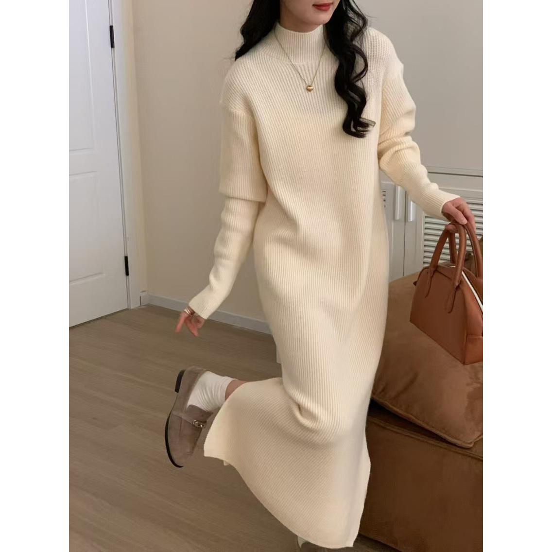 Half Turtleneck Long Sweater Dress Loose Fit – Tudoholic