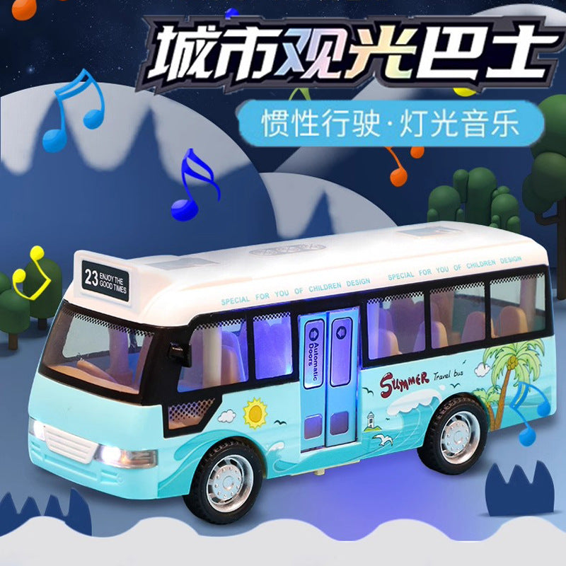 Sound Light Inertia Campus Bus Toy with Open Door for Kids