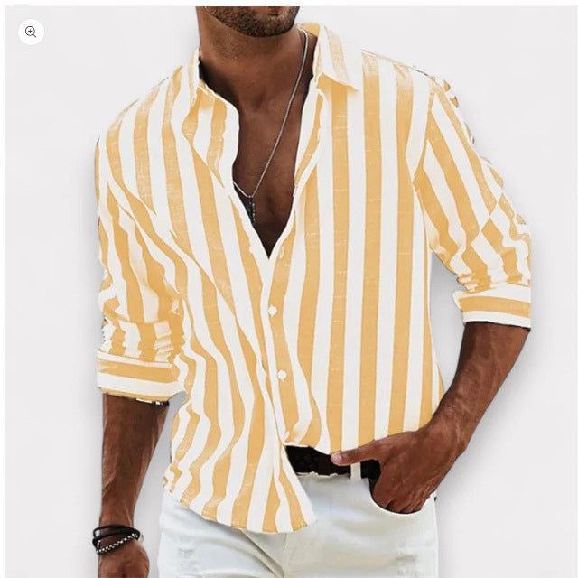 2025 Men’s Casual Striped Long-Sleeve Shirt