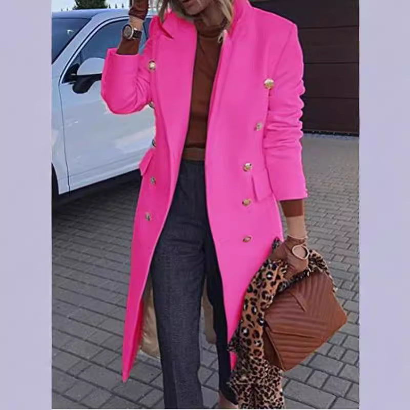 Long Double-Breasted Woolen Coat Women