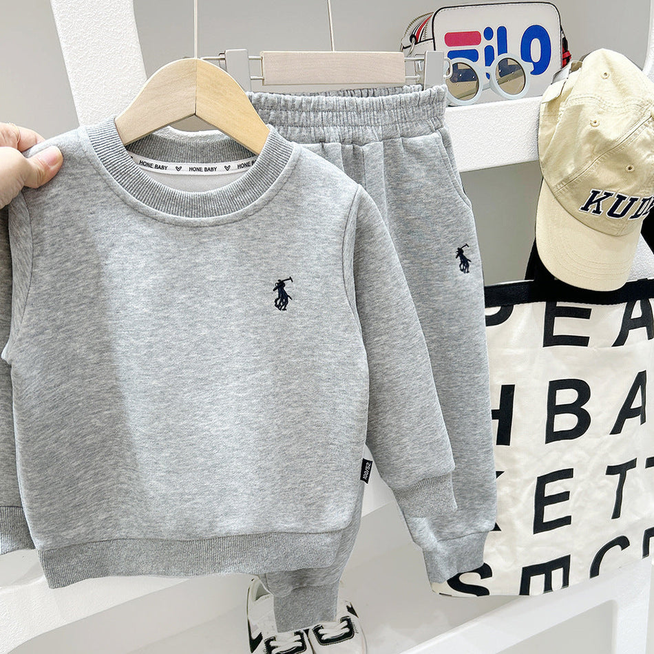2025 Boys Embroidery Sweater & Pants Two-Piece Sports Set