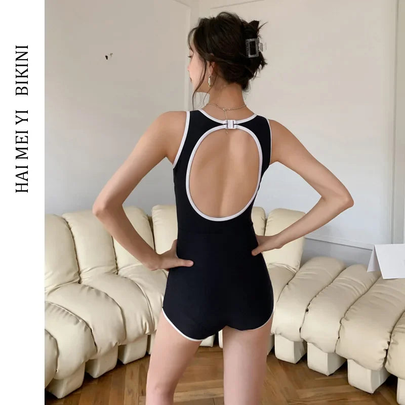 Korean Retro One-Piece Swimsuit – Slimming & Modest Fit