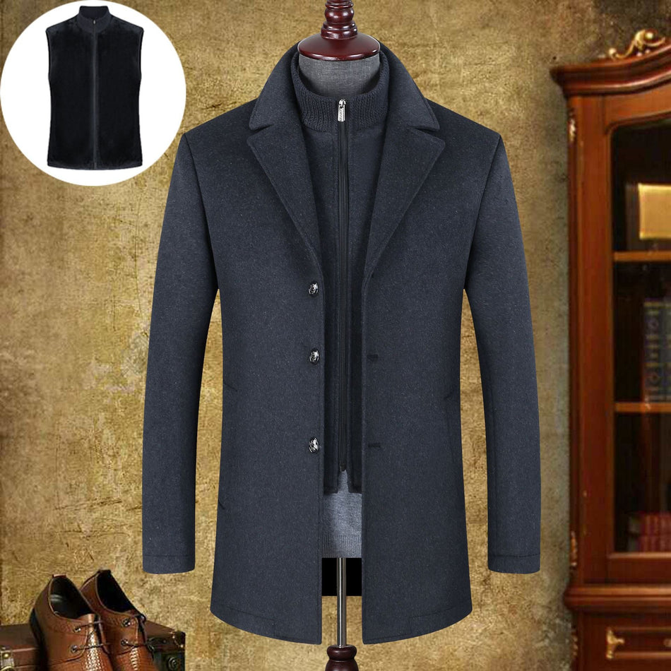 STOCK-Men’s Wool Mid-Length Stand Collar Jacket