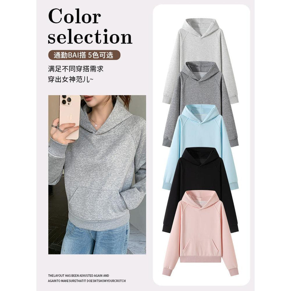 Women Pullover Hooded Sweatshirt Thickened Loose Casual Top
