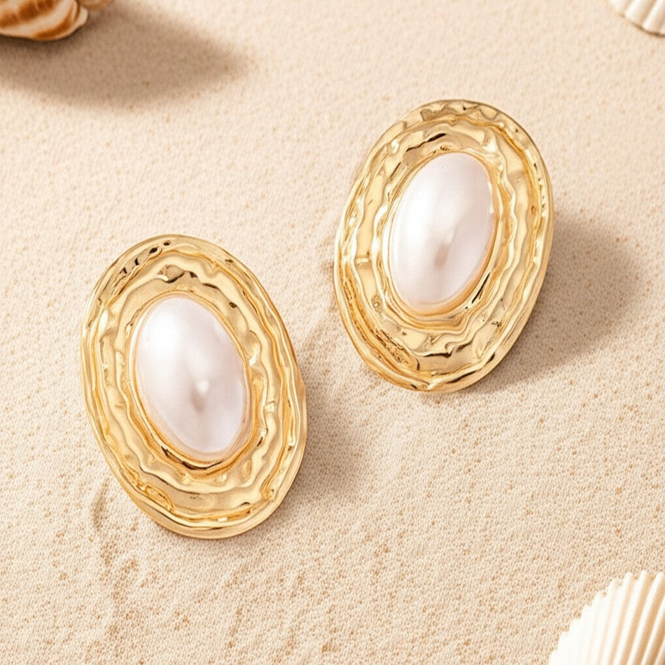 STOCK-Exaggerated Pearl Oval Earrings – Statement Women’s Jewelry