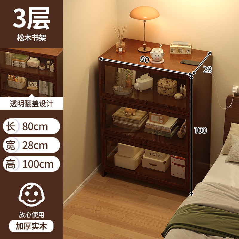Solid Wood Dustproof Bedside Bookshelf Storage Cabinet