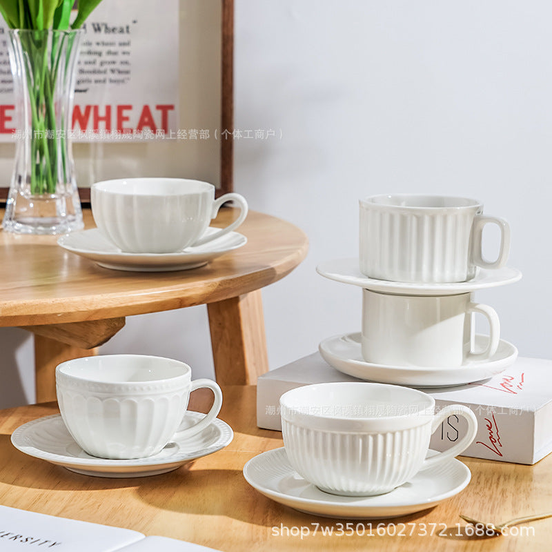 White Ceramic Coffee Cup and Saucer Set for Hotel & Home