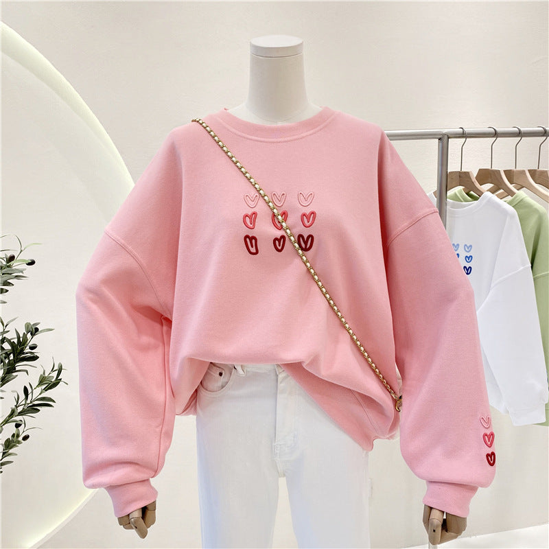 Korean-Style Loose Printed Love Sweatshirt