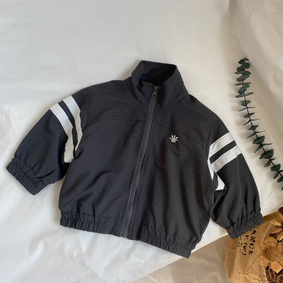 Kids Korean Autumn Embroidered Stand Collar Jacket