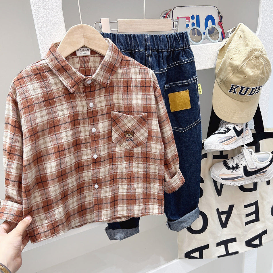 Boys Plaid Shirt Spring Autumn Trendy Kids Top