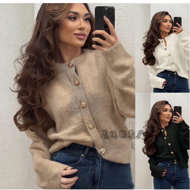 Solid Color Buttoned Knit Cardigan