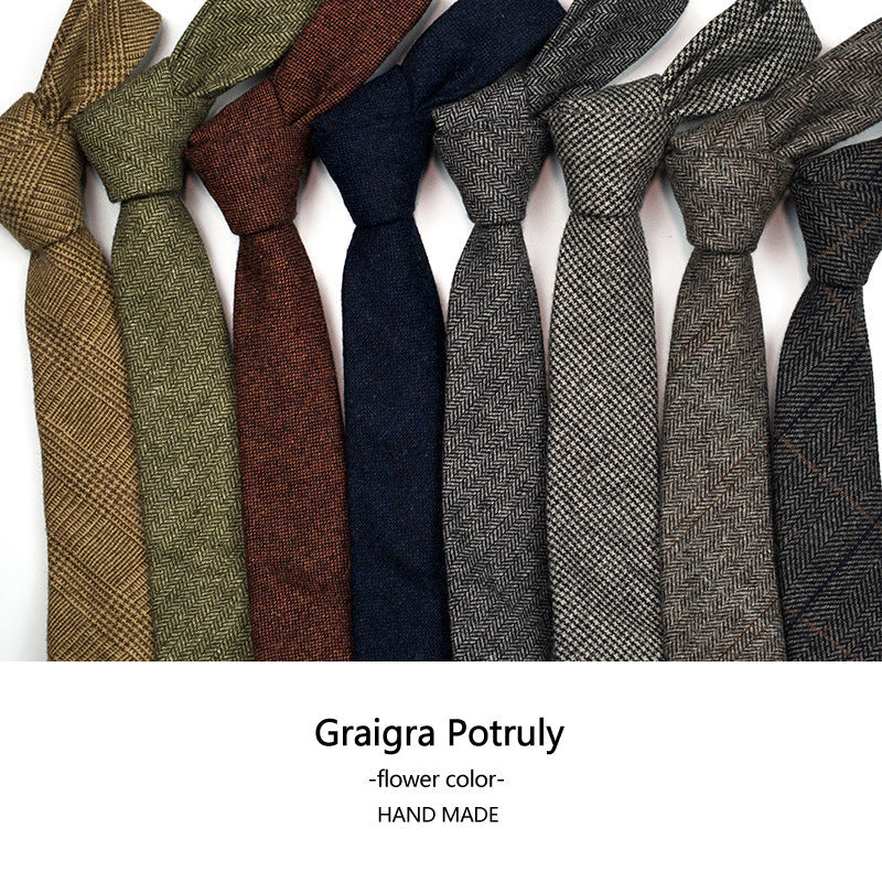 Curry Green Wool Tie – 6cm Retro Tweed Style