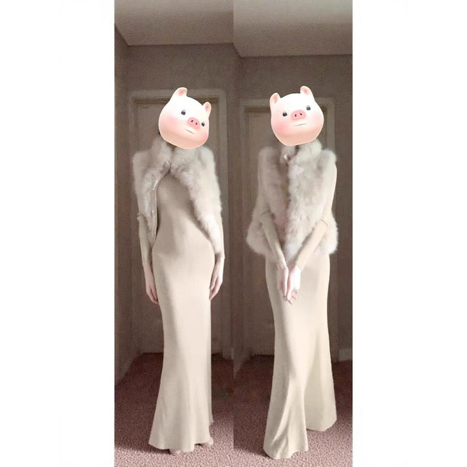 Lotus Pattern Fishtail Knitted Long Dress