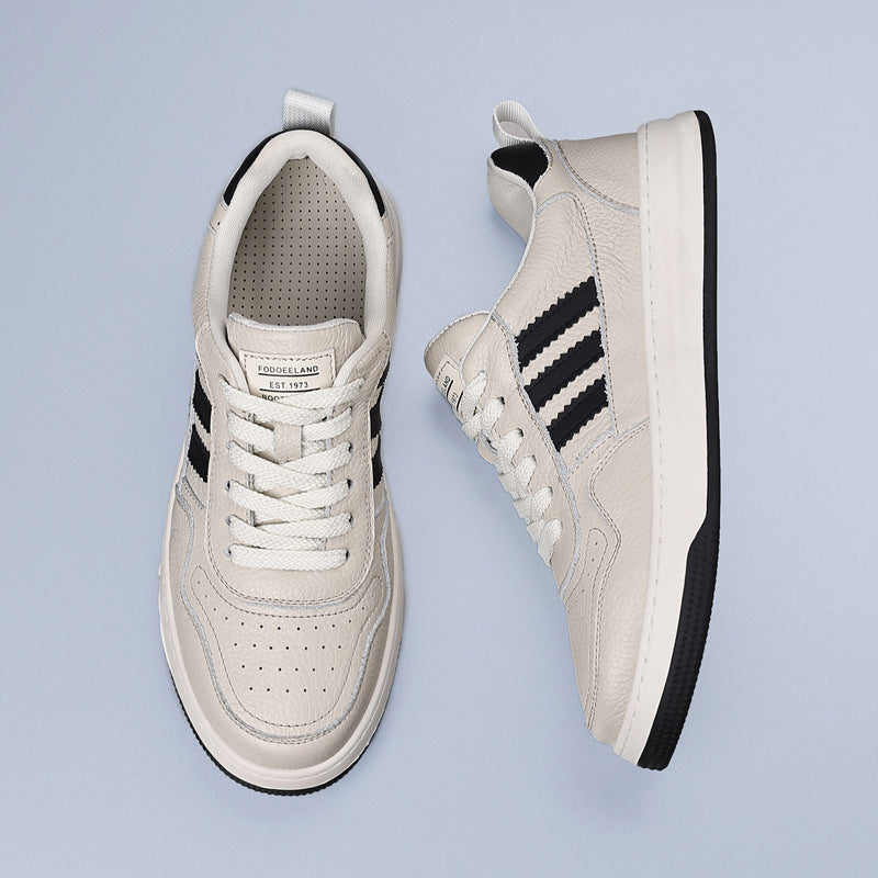 Men’s Genuine Leather Sneakers – Thick-Soled White Shoes